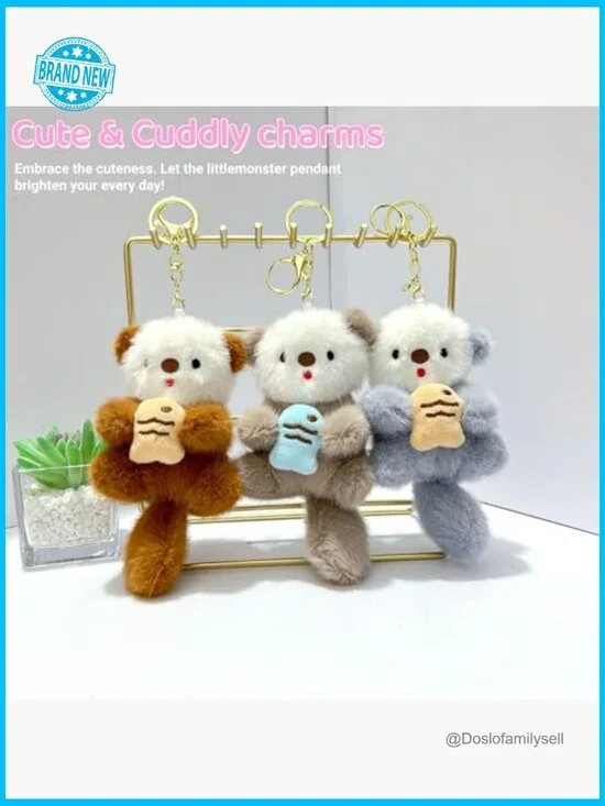 Otter Plush Keychain Adorable Animal Charm for Handbags Keys Backpacks Cute - Picture 4 of 7